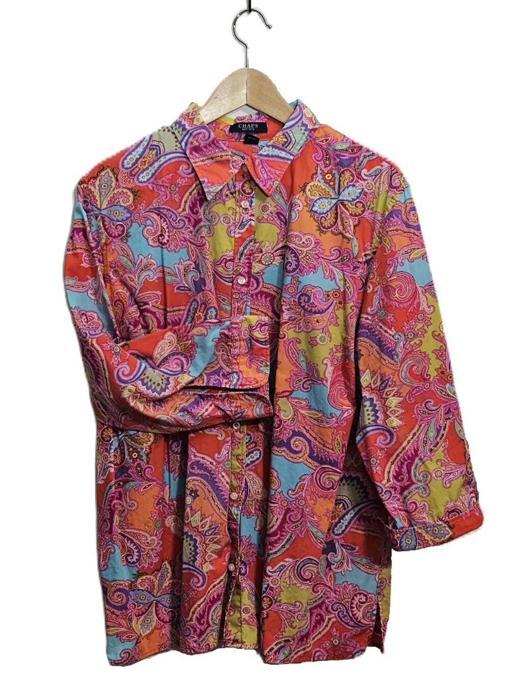 CHAPS Paisley Shirt Size 2X Preppy Pink Multi Cotton Button up Top